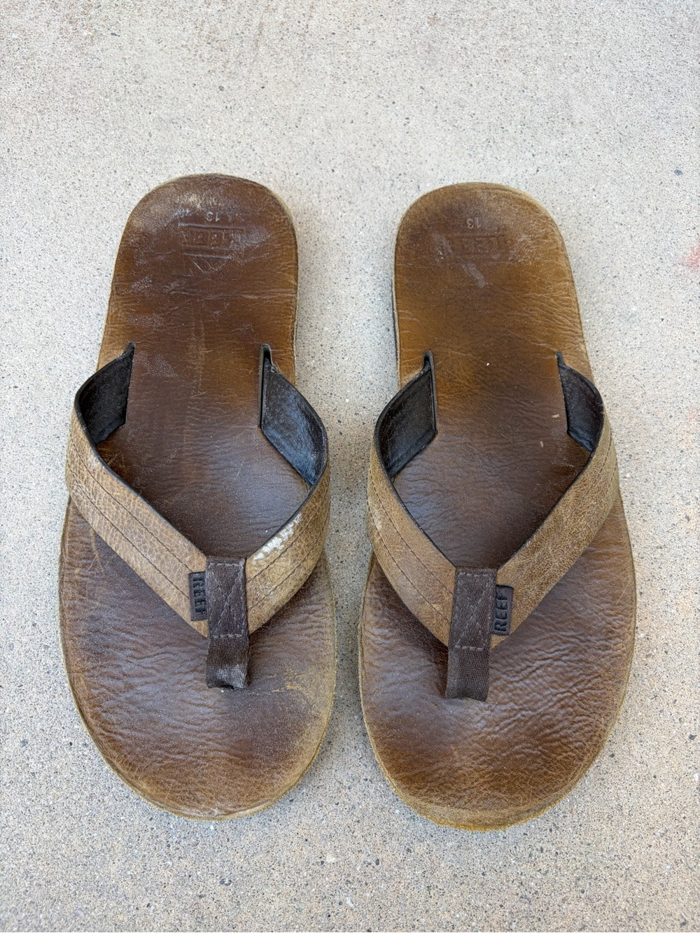 Men’s Reef Leather Flip Flops - Size 13